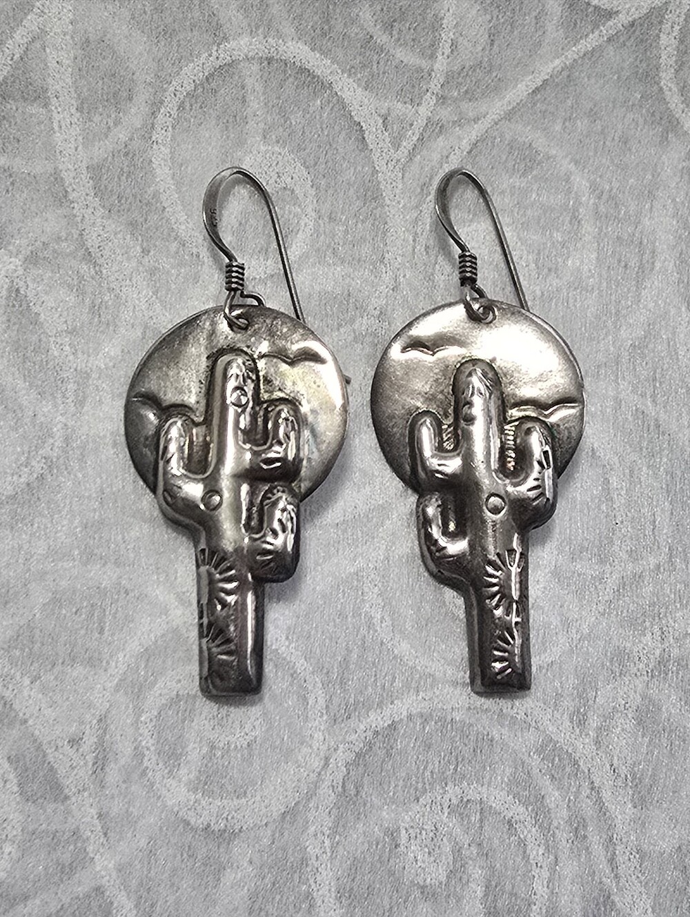 Sterling Silver Cactus Earrings 925 Vintage